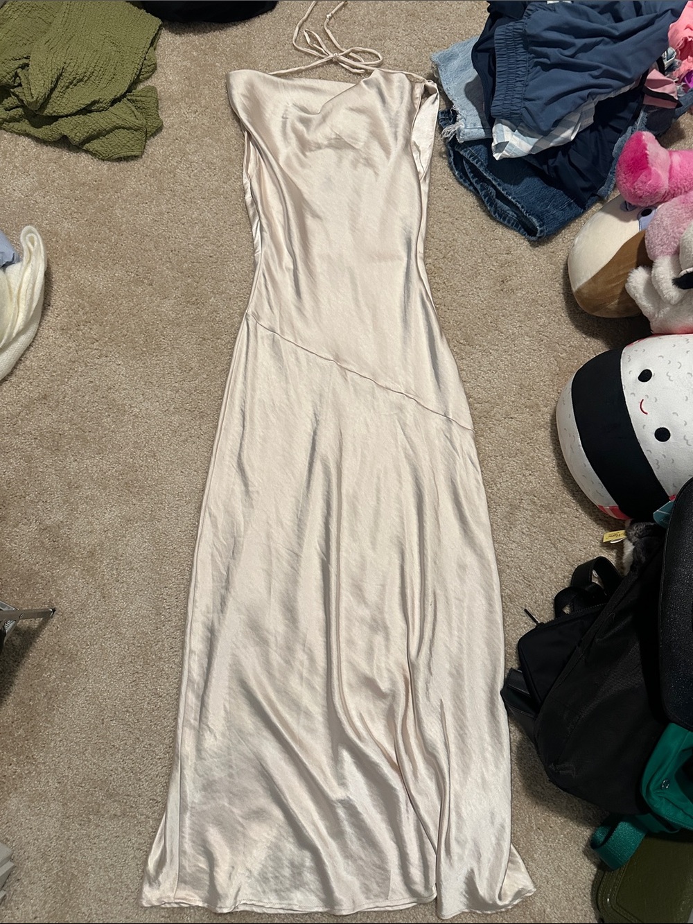 Silk-Feel Ivory Slip Maxi Dress